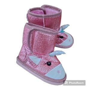 Toddler Pink Sparkle Unicorn Slippers/Boots (Indoors) S